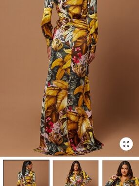 Fashion Nova Yellow Floral Maxi Dress with Pink & Green Accents